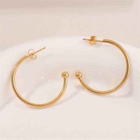 1 Pair Retro Simple Style Round Plating Stainless Steel 18K Gold Plated Hoop Earrings