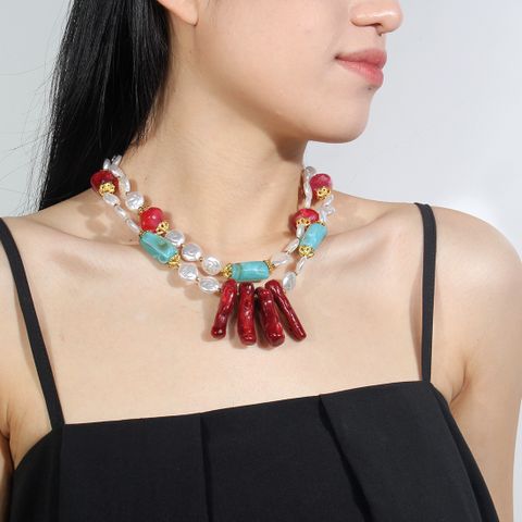 Vintage Style Roman Style Geometric Resin Layered Women's Double Layer Necklaces