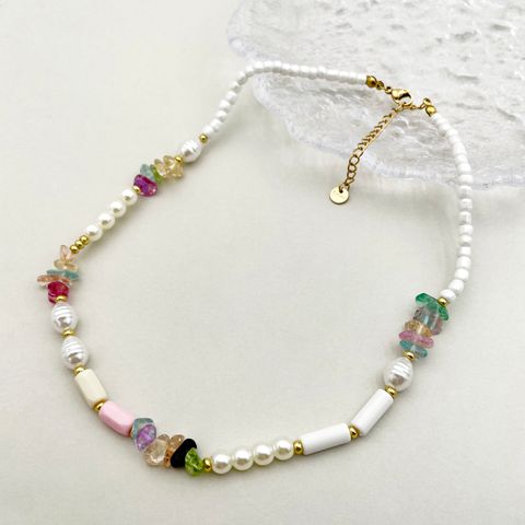 Roman Style Commute Colorful Gold Plated Natural Stone Crystal Pearl 304 Stainless Steel Beaded Wholesale Bracelets Necklace