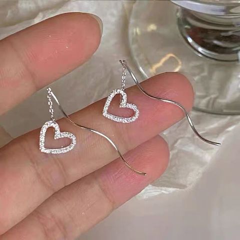 1 Pair Basic Modern Style Heart Shape Sterling Silver Drop Earrings