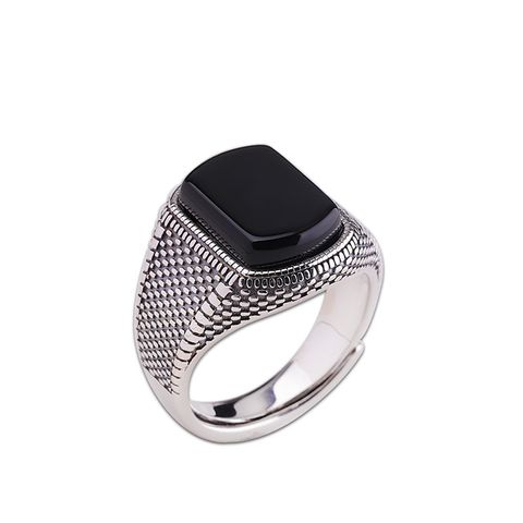 Basic Modern Style Cool Style Geometric Agate Sterling Silver Men's Rings