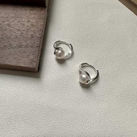 1 Pair Retro Geometric Imitation Pearl Sterling Silver Earrings