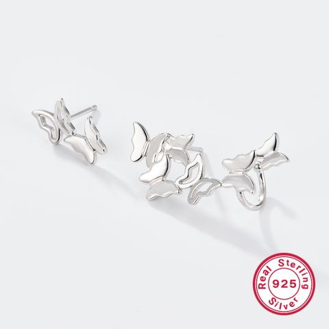 1 Pair Simple Style Classic Style Butterfly Plating Sterling Silver White Gold Plated Ear Studs