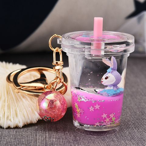 Cartoon Quicksand Oil Little Bunny Keychain Colorful Leather Strap Bag Accessories