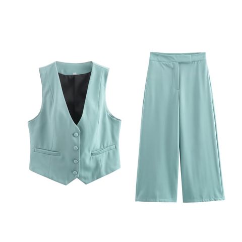 Women's Casual Solid Color Polyester Button Pants Sets