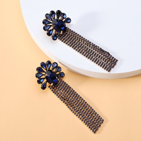 1 Pair Elegant Flower Inlay Copper Alloy Zircon Dangling Earrings