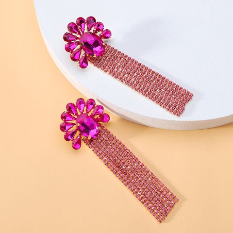 1 Pair Elegant Flower Inlay Copper Alloy Zircon Dangling Earrings