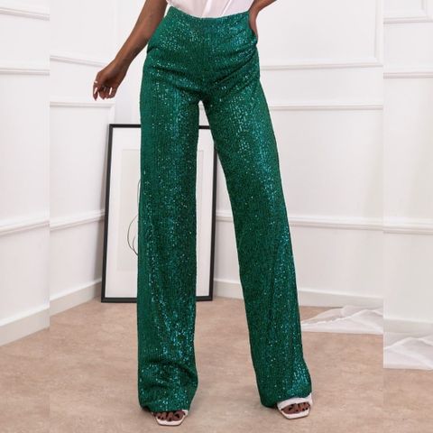 Women's Daily Street Casual Solid Color Full Length Sequins Casual Pants