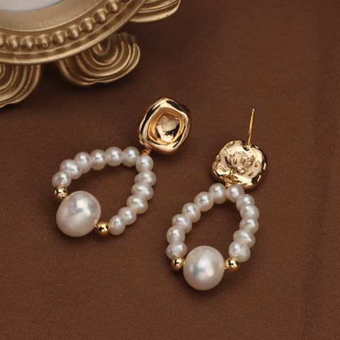1 Pair Elegant Water Droplets Plating Freshwater Pearl Copper 18k Gold Plated Drop Earrings