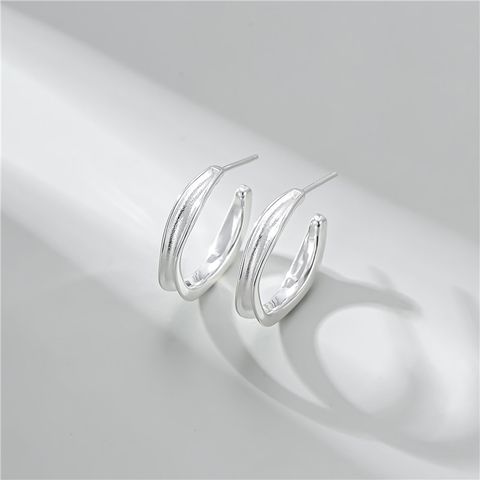 1 Pair Elegant C Shape Sterling Silver Earrings