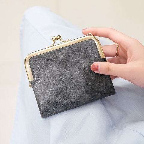 Women's Solid Color Pu Leather Clasp Frame Coin Purses