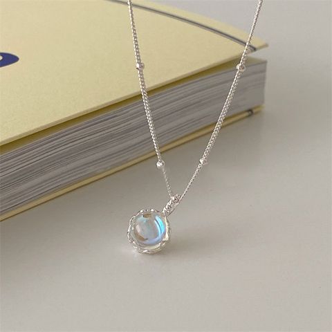 Sweet Geometric Sterling Silver Polishing Inlay Moonstone Pendant Necklace