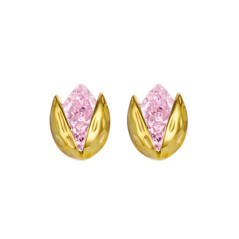 1 Pair Simple Style Geometric Plating Inlay Sterling Silver Zircon 18k Gold Plated Ear Studs