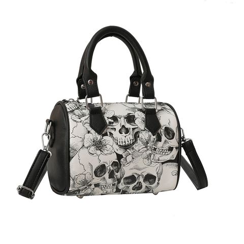 Women's Medium Pu Leather Skull Elegant Basic Classic Style Pillow Shape Zipper Shoulder Bag Handbag Crossbody Bag