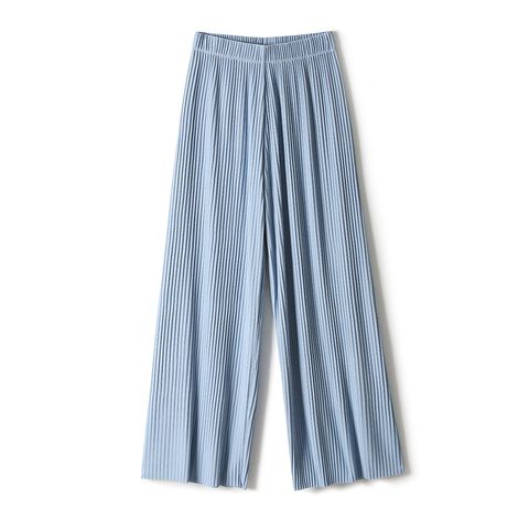 Casual Solid Color Spandex Polyester Pleated Wide Leg Pants