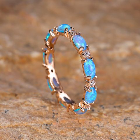 Classic Style Circle Copper Inlay Opal Zircon Rings
