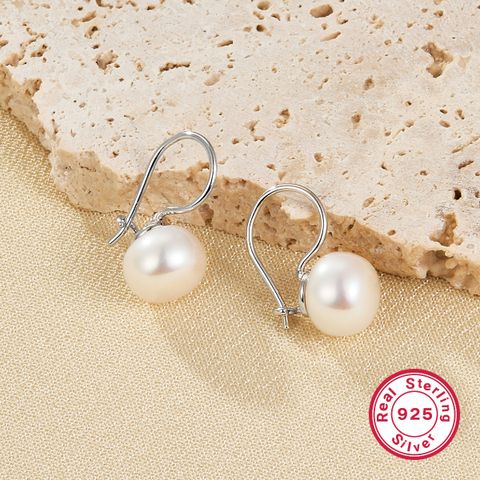 1 Pair Elegant Glam Geometric Plating Inlay Sterling Silver Freshwater Pearl Drop Earrings
