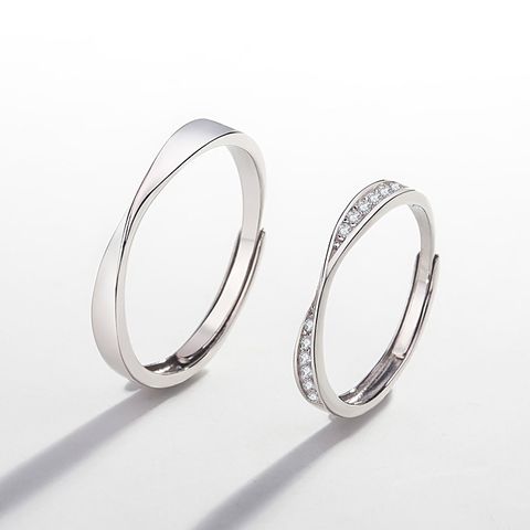 Simple Style Solid Color Sterling Silver Plating Inlay Artificial Diamond Open Rings