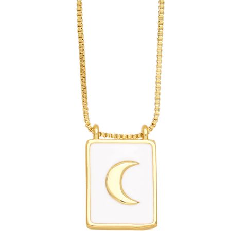 Simple Style Square Star Moon Copper 18k Gold Plated Pendant Necklace In Bulk