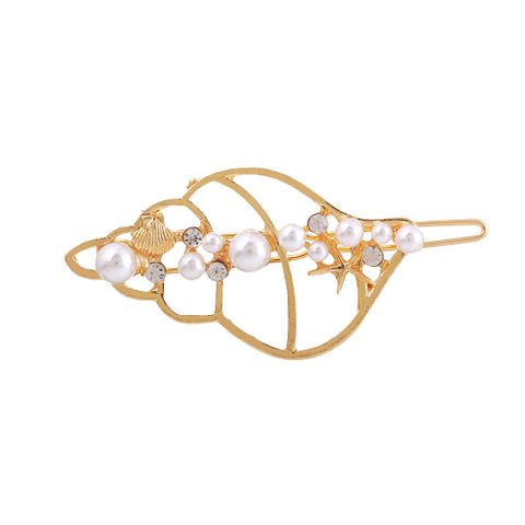 Simple Style Starfish Conch Shell Imitation Pearl Alloy Plating Inlay Rhinestones Hair Clip