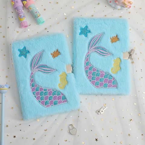 New Cute Cartoon Kids Embroidered Mermaid Tail Notebook