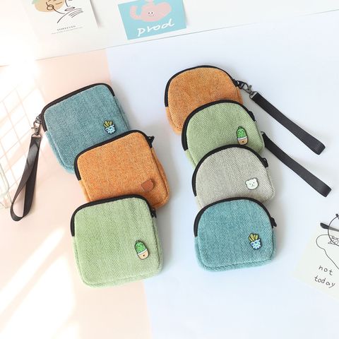 Women's Solid Color Corduroy Zipper Coin Purses