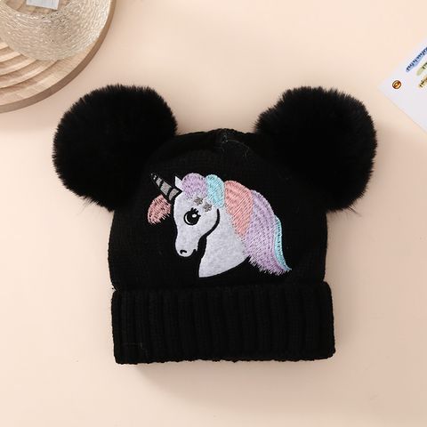 Girl's Basic Unicorn Embroidery Wool Cap