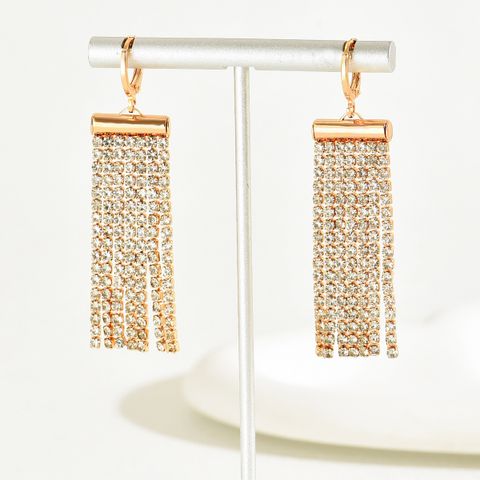 1 Pair Glam Lady Tassel Plating Inlay Alloy Copper Zircon 18k Gold Plated Drop Earrings