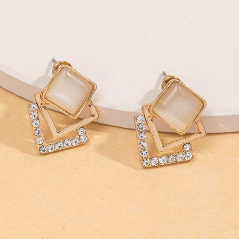 1 Pair Simple Style Square Inlay Alloy Gold Plated Ear Studs
