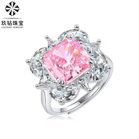 Ig Style Shiny Square Flower Sterling Silver High Carbon Diamond Open Rings In Bulk
