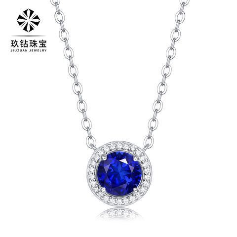 Elegant Round Sterling Silver White Gold Plated Gem Pendant Necklace In Bulk