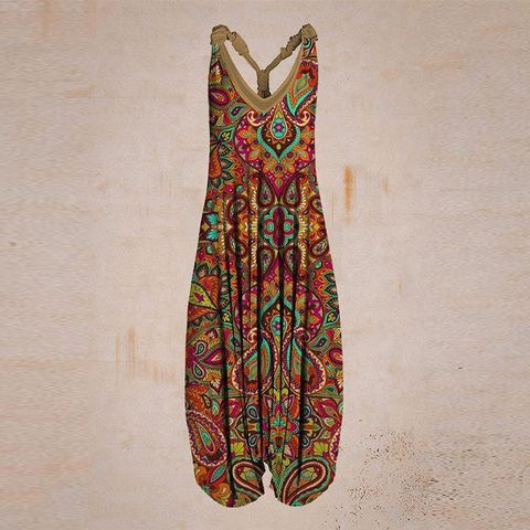 Women's Street Vintage Style Geometric Full Length Printing Jumpsuits