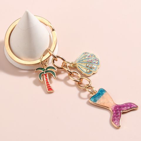 Hawaiian Vacation Tropical Ocean Shell Fish Tail Metal Scallop Bag Pendant Keychain