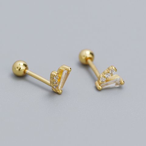 1 Pair Simple Style Letter Inlay Sterling Silver Zircon Ear Studs