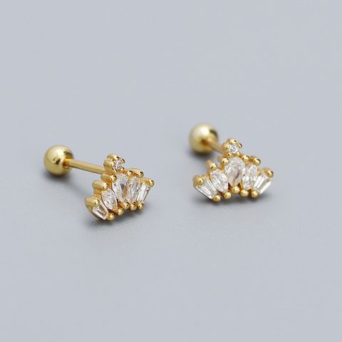 1 Pair Simple Style Crown Inlay Sterling Silver Zircon Ear Studs