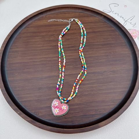 Cute Flower Butterfly Seed Bead Beaded Women's Pendant Necklace 1 Piece