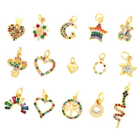 Ig Style Elegant Pentagram Moon Heart Shape Copper Plating Inlay Zircon 18k Gold Plated Charms
