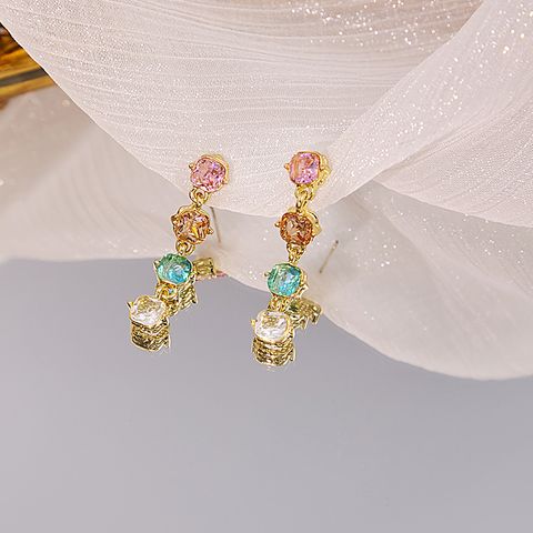1 Pair Vintage Style Simple Style Square Irregular Plating Inlay Alloy Rhinestones Gold Plated Drop Earrings
