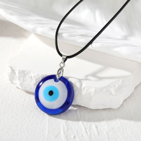 Cute Simple Style Round Devil's Eye Resin Leather Rope Unisex Pendant Necklace