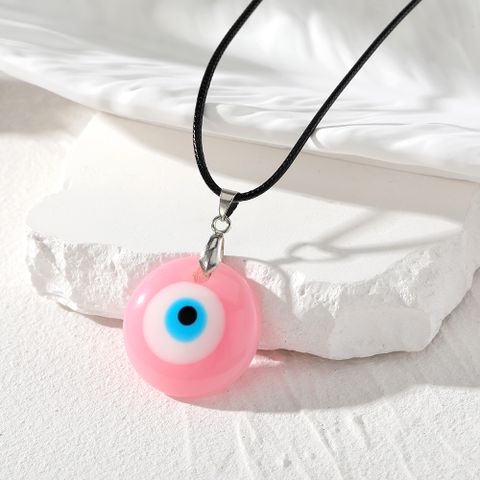 Cute Simple Style Round Devil's Eye Resin Leather Rope Unisex Pendant Necklace