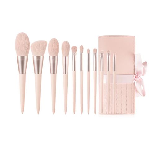 Casual Pu Leather Wooden Handle Makeup Brushes 1 Set