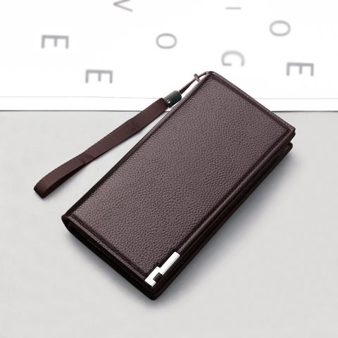 Men's Solid Color Pu Leather Zipper Buckle Wallets