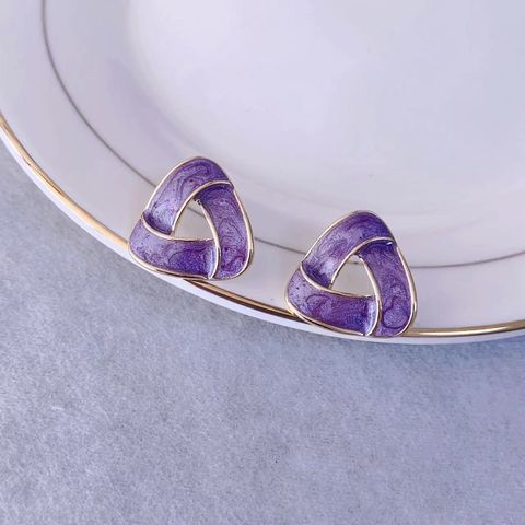1 Pair Sweet Simple Style Triangle Heart Shape Flower Enamel Alloy Drop Earrings