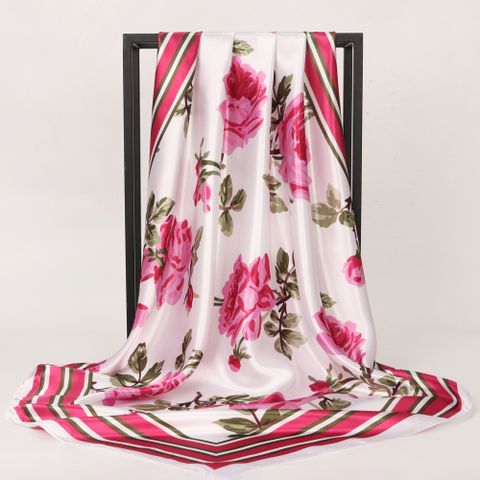 Women's Casual Flower Satin Printing Silk Scarf