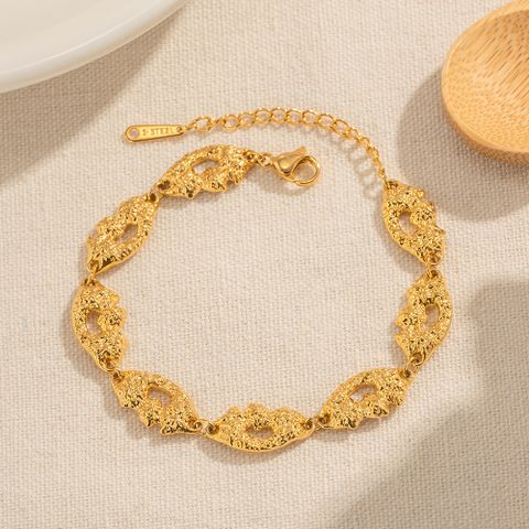 Classic Style Solid Color Texture Stainless Steel Plating 18k Gold Plated Bracelets