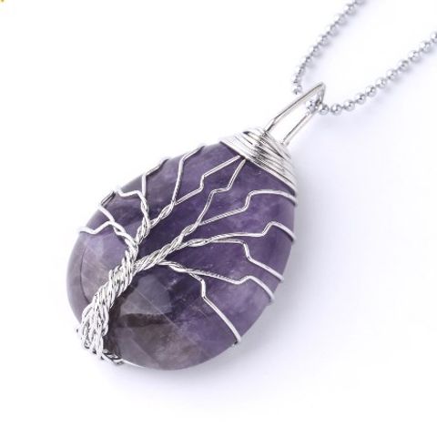 Ig Style Simple Style Tree Water Droplets Natural Stone Crystal Opal Women's Pendant Necklace Necklace Pendant