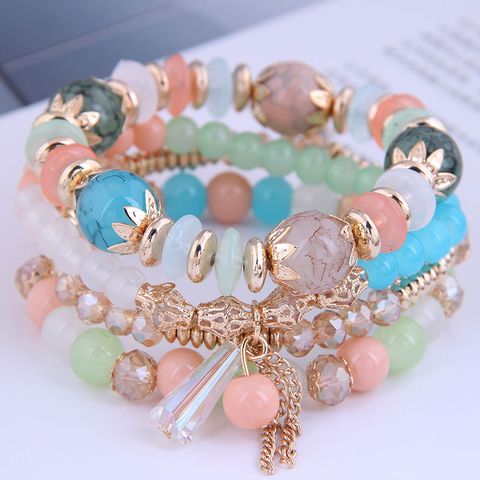 Wholesale Jewelry Ethnic Style Bohemian Streetwear Round Artificial Crystal Plastic Resin Plating Bracelets