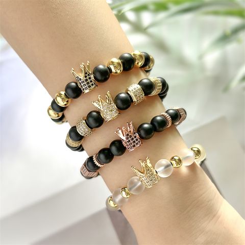 Ethnic Style Geometric Crown Natural Stone Copper Inlay Zircon Men's Bracelets