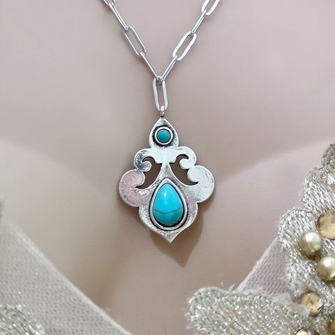 Wholesale Jewelry Bohemian Retro Monogram Alloy Turquoise Plating Inlay Pendant Necklace