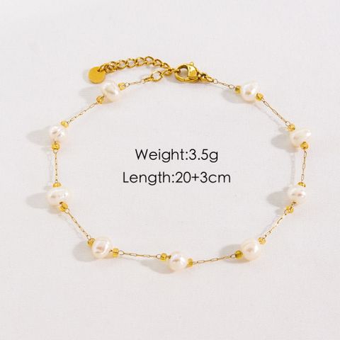 304 Stainless Steel 14K Gold Plated Simple Style Solid Color Freshwater Pearl Bracelets Anklet Necklace